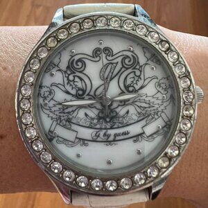 Y2K G by Guess White Leather Diamond Studded Watch